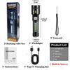 White Laser High Power Flashlight USB C Rechargeable Flashlight 18650 EDC Torch Lamp with Side Lights Work Light Camping Lantern