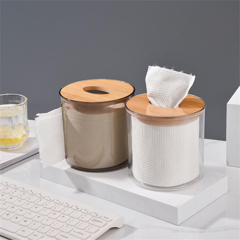 1PC Tissue Storage Box Roll Paper Dispenser Toilet Paper Holder Desktop Tissue Box Napkin Containers With Wood Cover for Bathroo