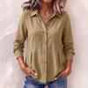 Women's Casual Cotton Linen Long Sleeve Button Down Shirt Color Loose Fit for Daily Wear