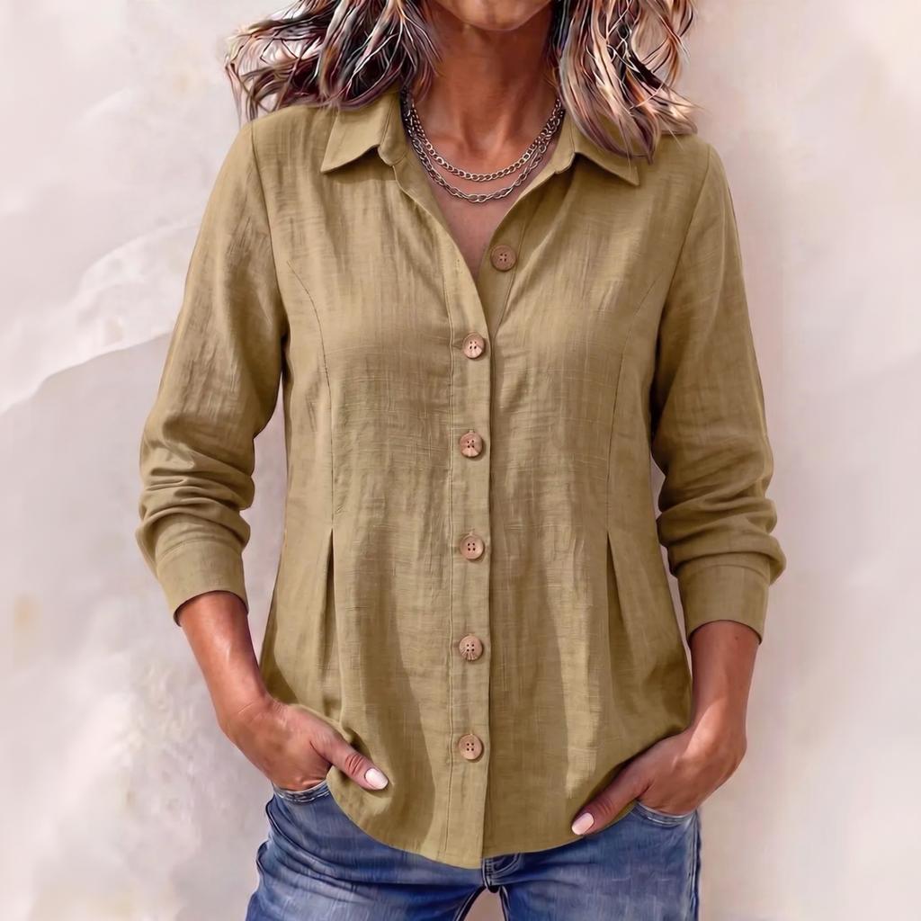 Women's Casual Cotton Linen Long Sleeve Button Down Shirt Color Loose Fit for Daily Wear