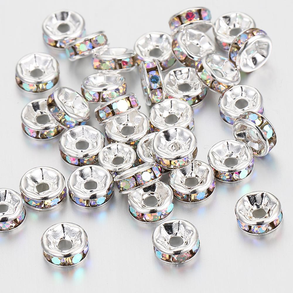 100pcs 4-10mm Handmade Crystal Rhinestone Spacer Beads Loose Spacer Beads for DIY Bracelet Necklace Accessories Wholesale