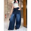 Unisex American Retro Embroidered Scimitar Jeans - Summer Loose Fit, Casual Wide Leg Deconstructed Pants