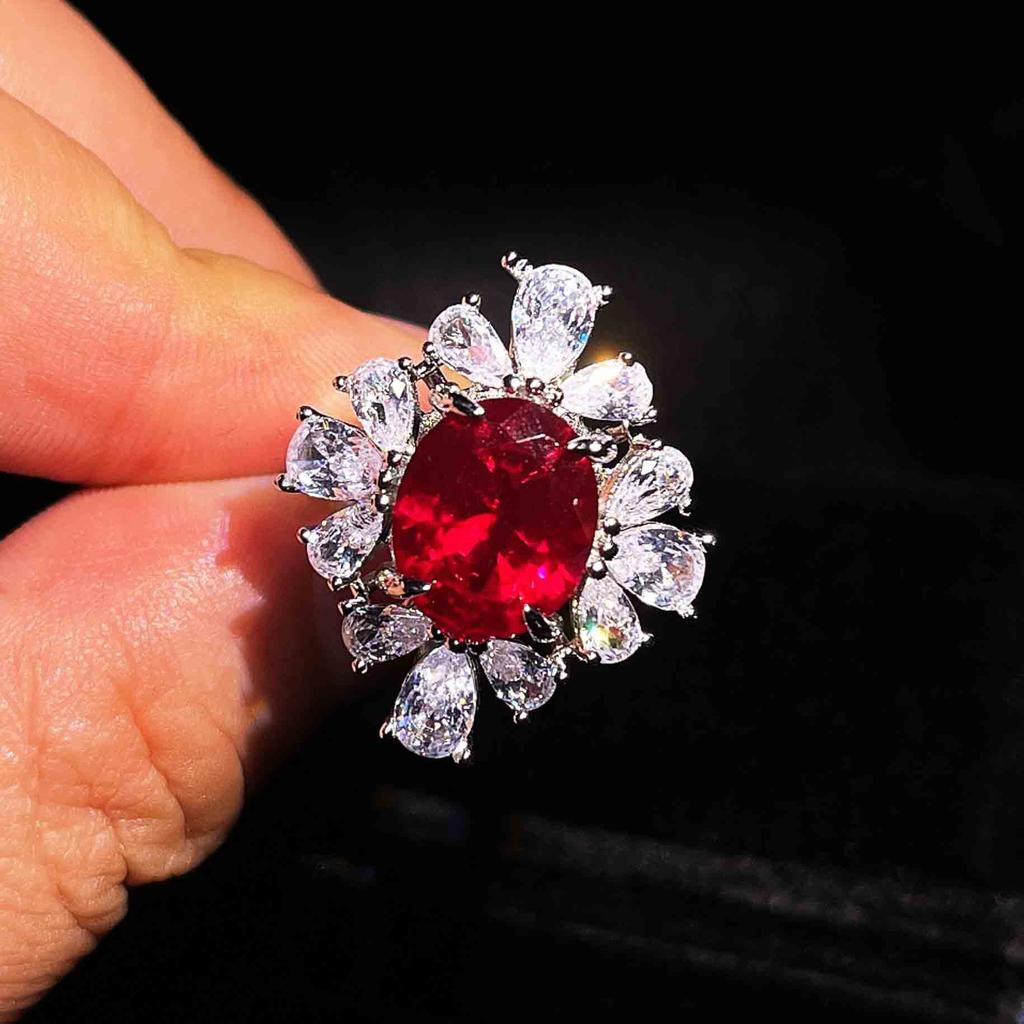 Imitation Edelstein Blume Halskette Set Luxus Dame Voll Diamant Zirkon Ohrringe Live Ring