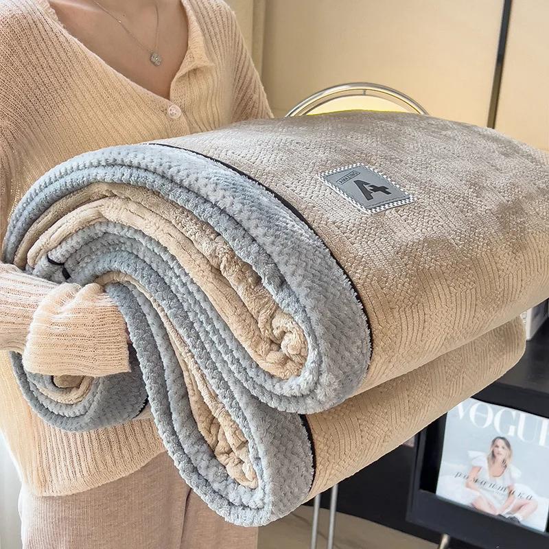 New Multifuncation Knitted Velvet Sofa blanket For Nap For Autumn Winter Spring Thickened Warmth Soft Fleece Bedspread Bed Cover