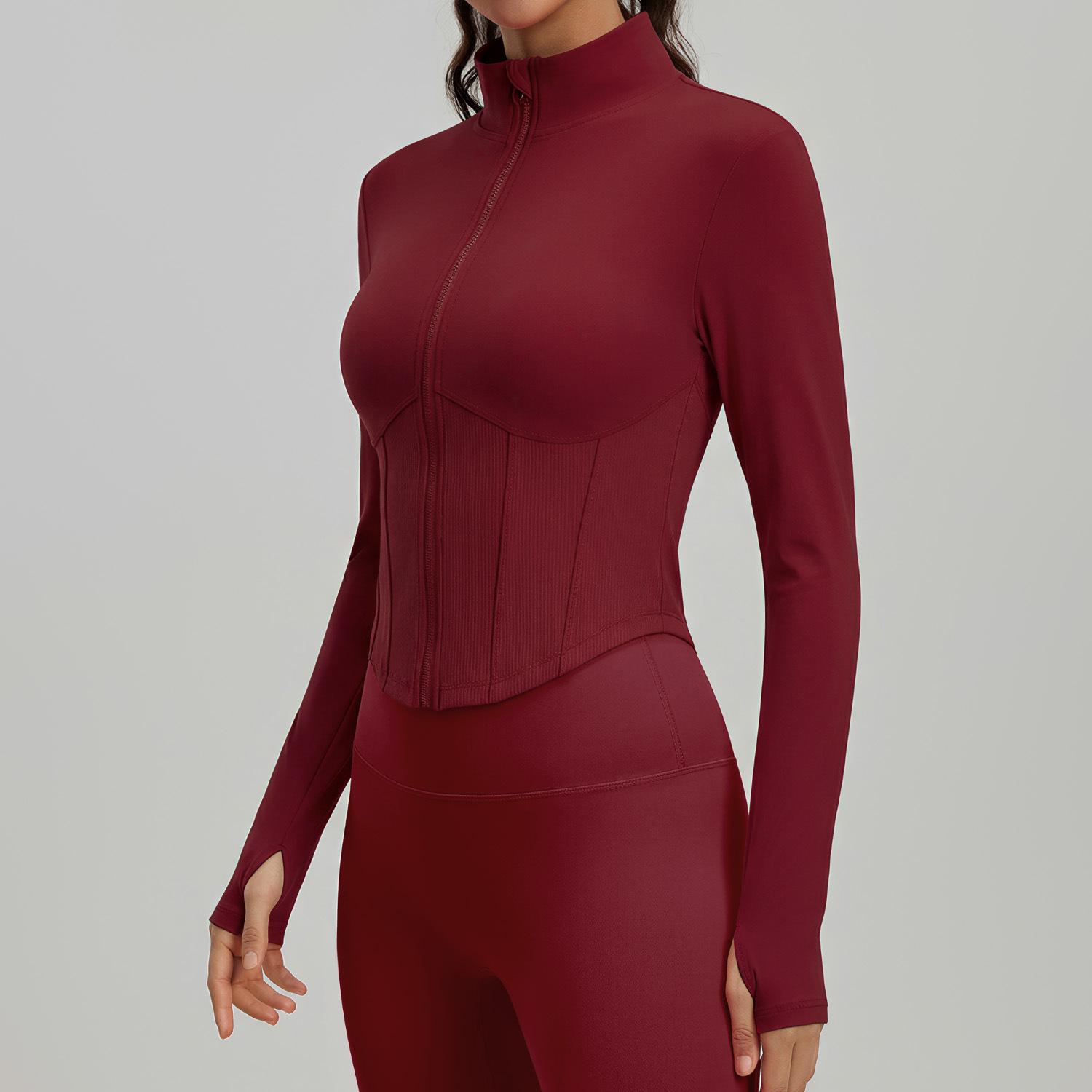 

Women s Double-Sided Brocade Stand-Up Collar Yoga Jacket for Autumn & Winter - Long Sleeve for Sports, Running, Pilates, and Fitness XL