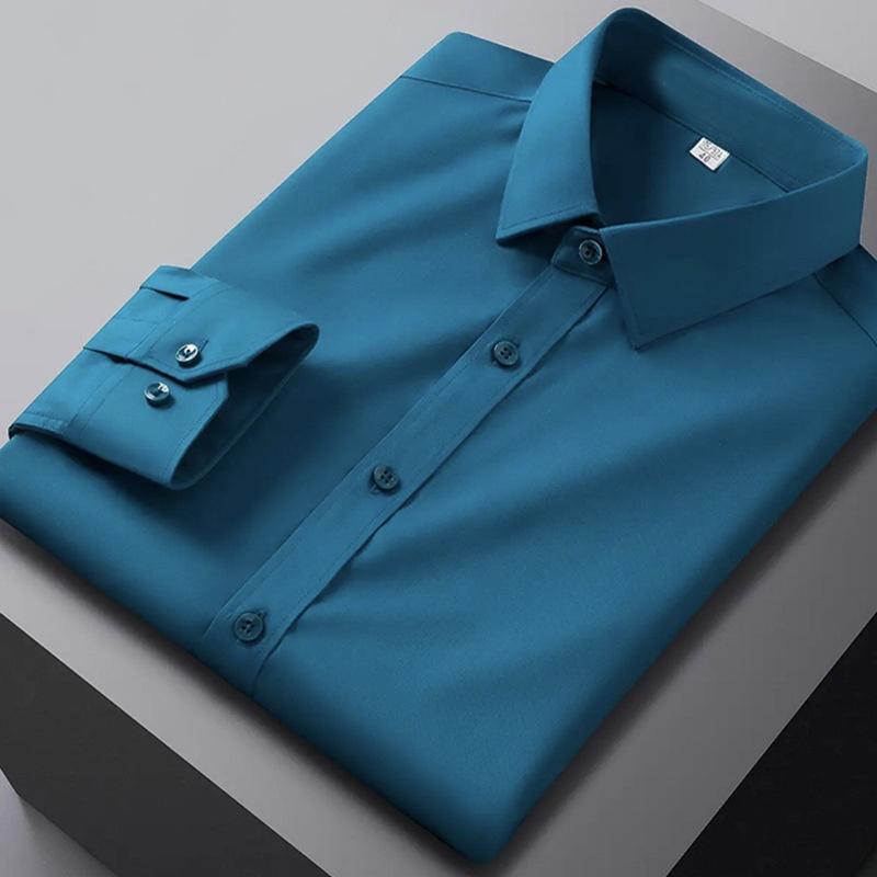 Camicia da uomo a maniche lunghe a tinta unita casual alla moda che non necessita di stiratura e resistente alle rughe, top business
