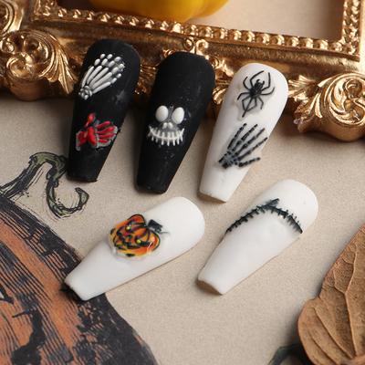 Halloween-Nagelaufkleber mit Prägung, Totenkopf, Spinnenknochen, Kürbis, Nagelkunst-Dekoration
