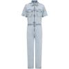 Cotton American Retro Trendy Color Block Zipper Collar Denim Jumpsuit Women Jumpsuit Denim-Blue DW0DW18112