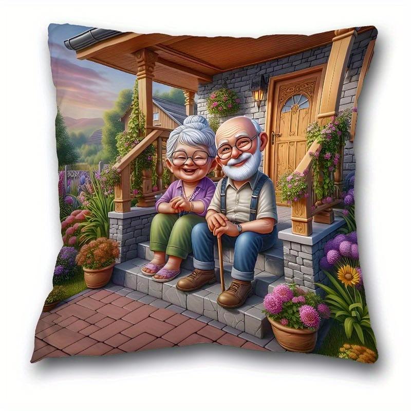 Whimsical Elderly CharacterPrinted Pillowcases for Unique Home Decor Sofa Seat Mattress Coverhome Decoration