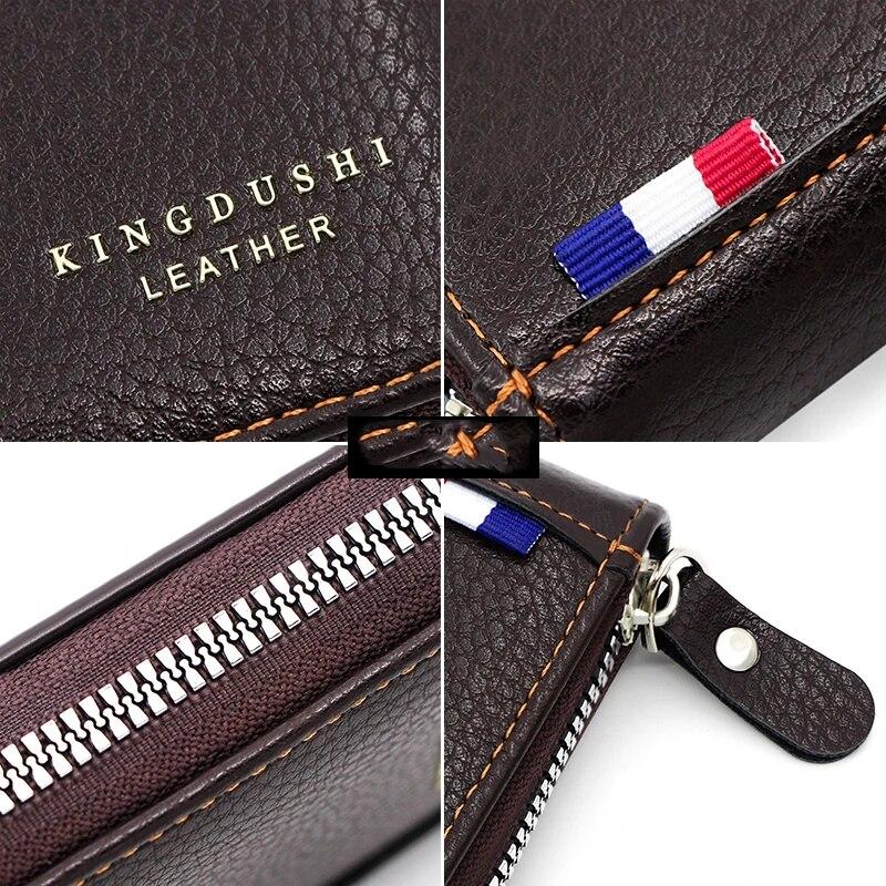 Деловой простой комбинированный кожаный матовый мужской короткий многофункциональный — фото 7