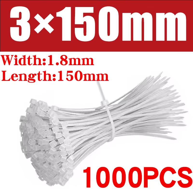 500/1000 Teile/beutel Selbstsichernder Nylon-Kabelbinder aus Kunststoff, weiße Reißverschluss-Wraps, Nylon-Kabelbinder-Set, Befestigungsring, Schlaufe, Drahtwicklung