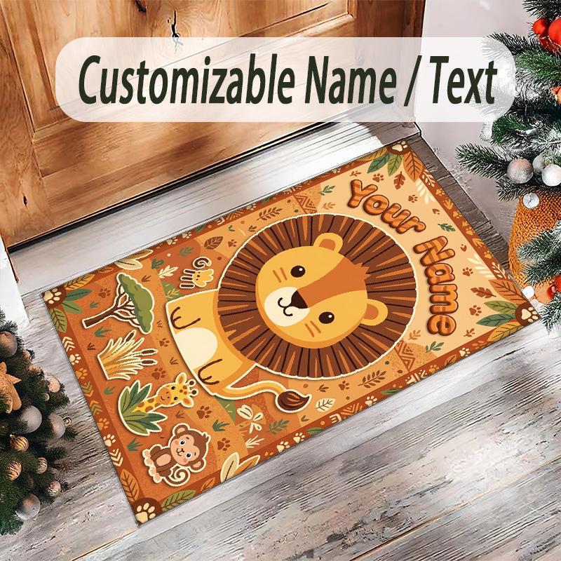 Leopard Theme Crystal Velvet Floor Rug Personalized Custom Name Text Warm Carpet Home Decoration
