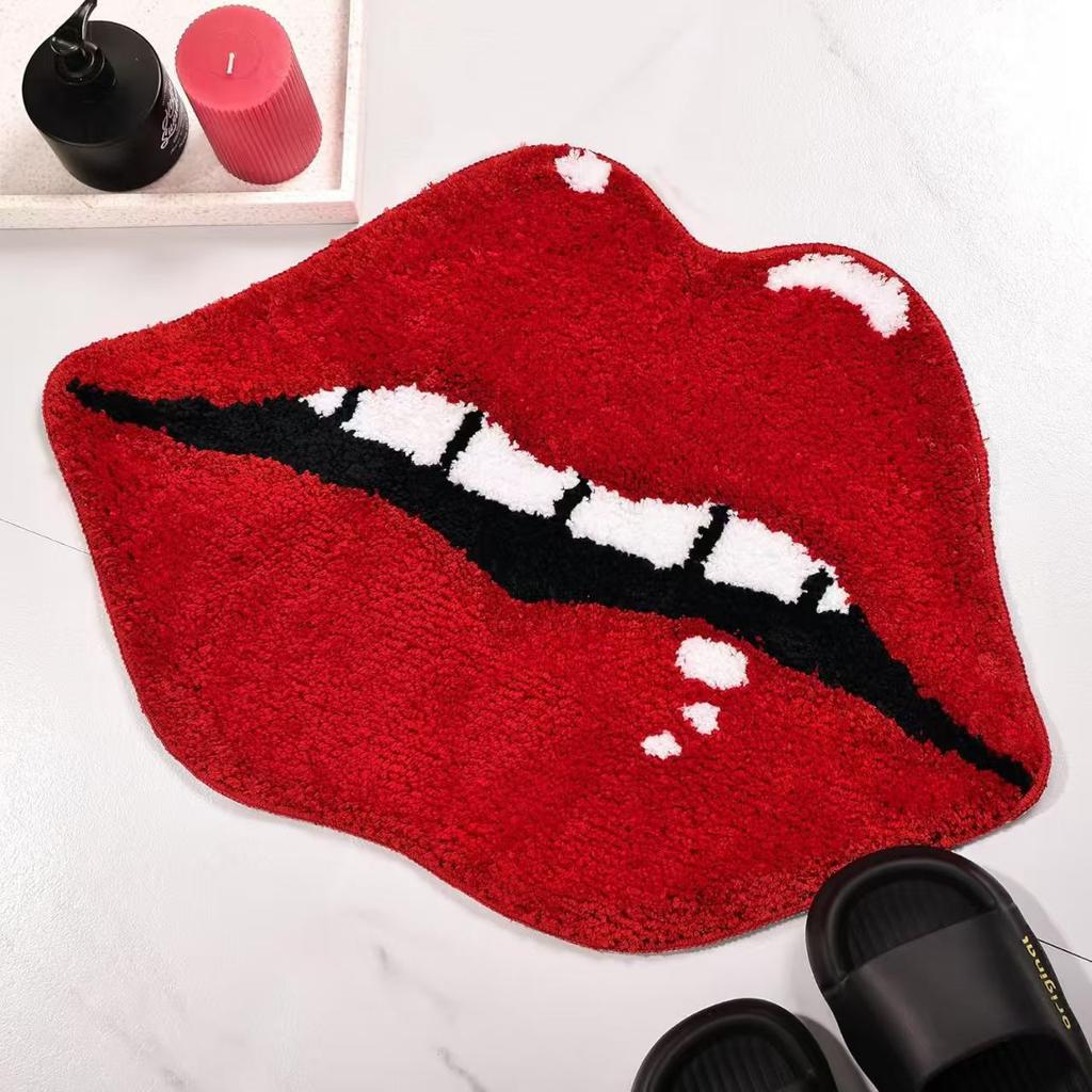 Creative Red Lips Shape Plush Bath Carpet Water-absorbent Dirt-resistant Rug Home Sofa Bathroom Halloween Doormat
