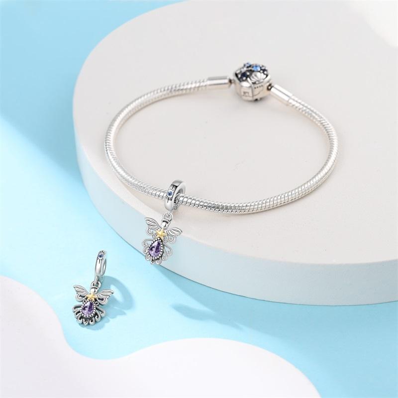 Original Copper Charms Luxury Classic Angel Pendant Purple Wings Beads Fit Bracelet Diy Women Making Delicate Gift