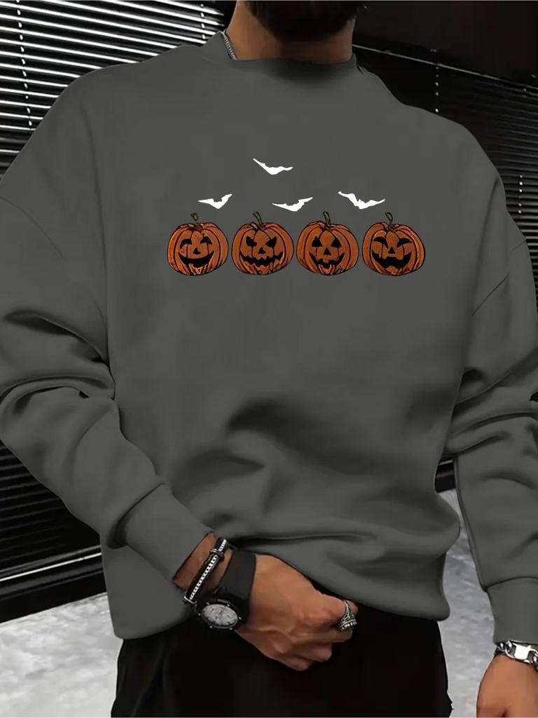 Halloween Pumpkin Print, Versatile Long Sleeve Comfortable Sweatshirts for Men, Casual Tops for Spring and Autumn