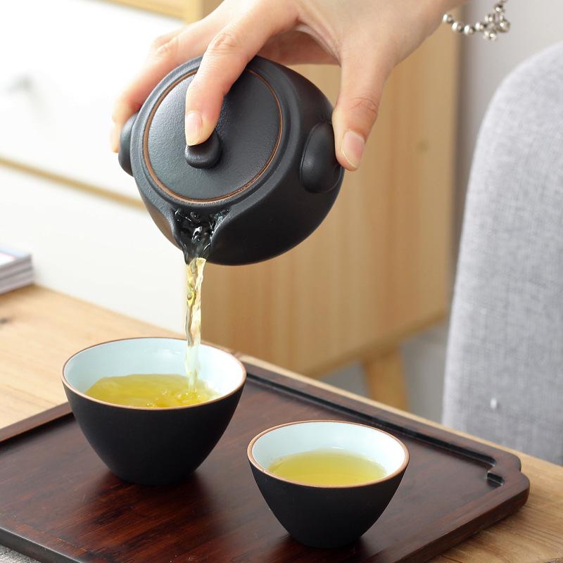 Portable Ceramic Travel Tea Set: One Pot, Two Cups – Quick Brew & Customizable Gift