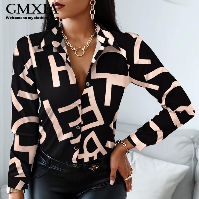 GMXIA Damenmode Lässig Freizeit Langarm POLO Kragen Blusen & Hemden