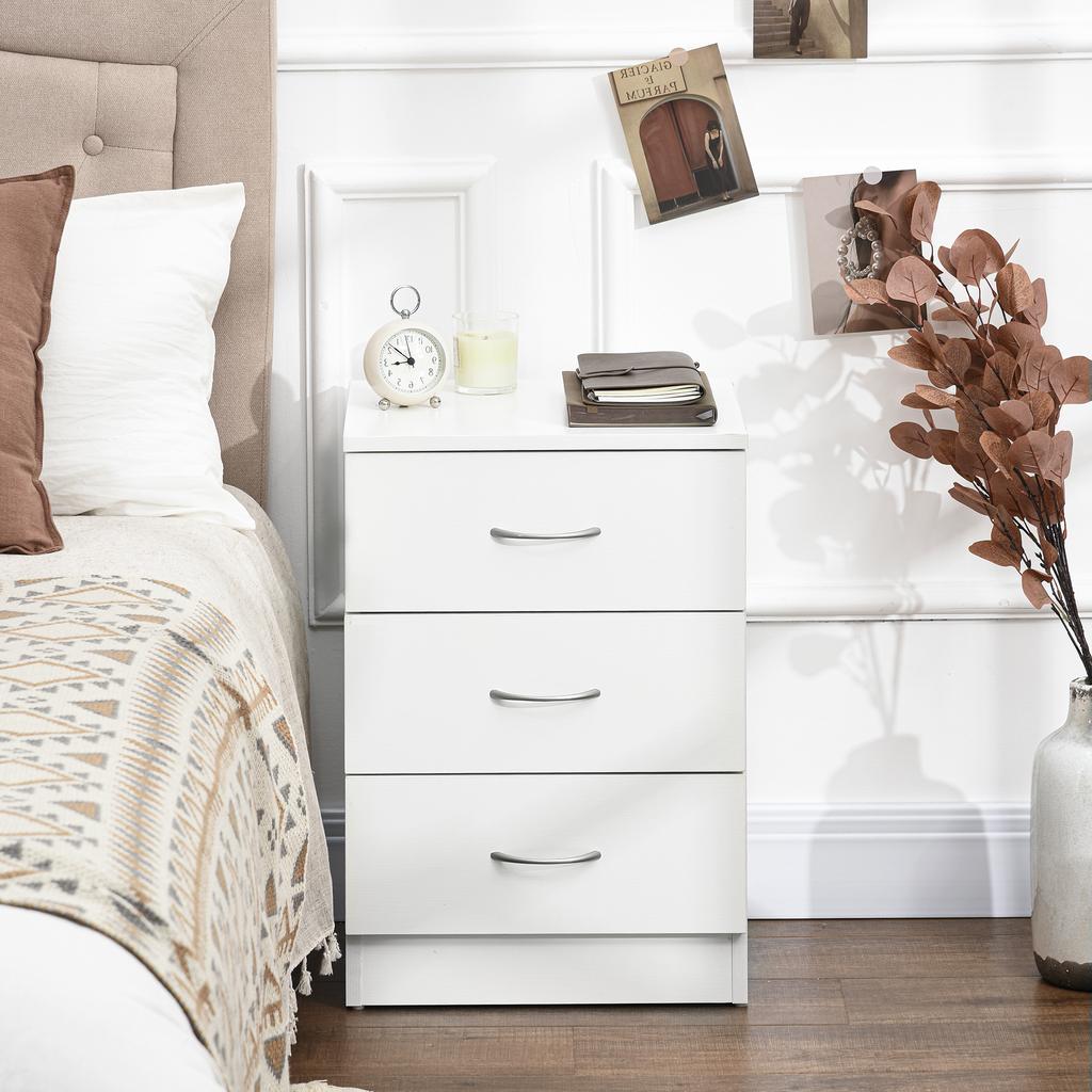 Three Drawer Simple Bedside Table White