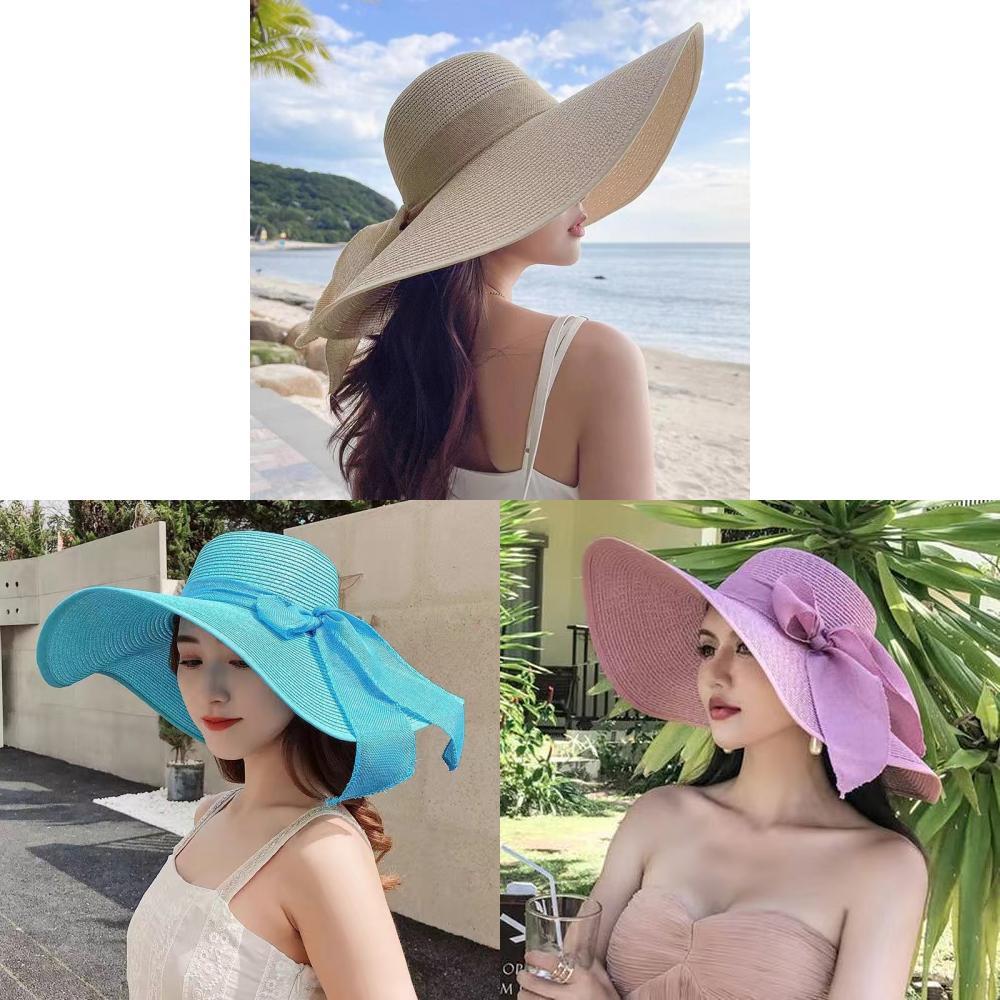 Sommer Strohhut mit breiter Krempe mit Sonnenschutz Faltbar für Damen Modischer Sonnenhut