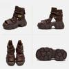 Johnature Thick Sole Height Increasing Retro Hollow-out Peep Toe Roman Sandals Versatile Women's Platform Shoes
