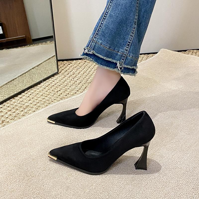 

Fashion High Heeled Single Shoes Women s Fashion Metal Pointed Toe Shallow Mouth Slip-on Non-Slip Wear-Resistant Low-Top Shoes 39