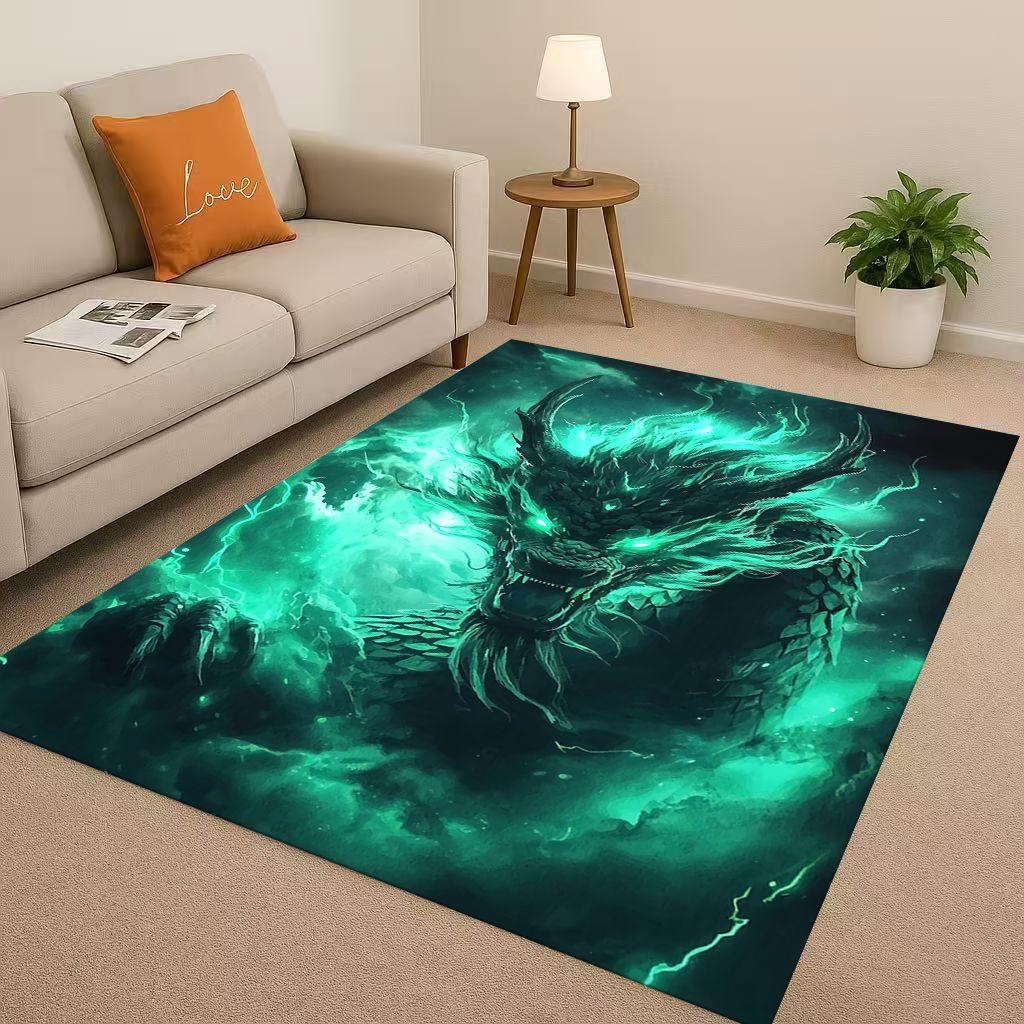 Yin Yang Element Dragon Chinese Loong Cartoon Living Room Non Slip Area Rug Carpet for Bedroom Playroom Sofa,Home Decor Doormat