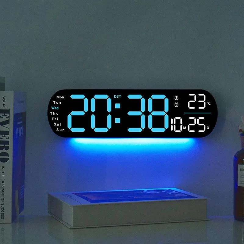 Large-screen LED Ambient Light Wall Clock Temperature Date Week Display Remote Control Home Living Room Decorative Wall Clock