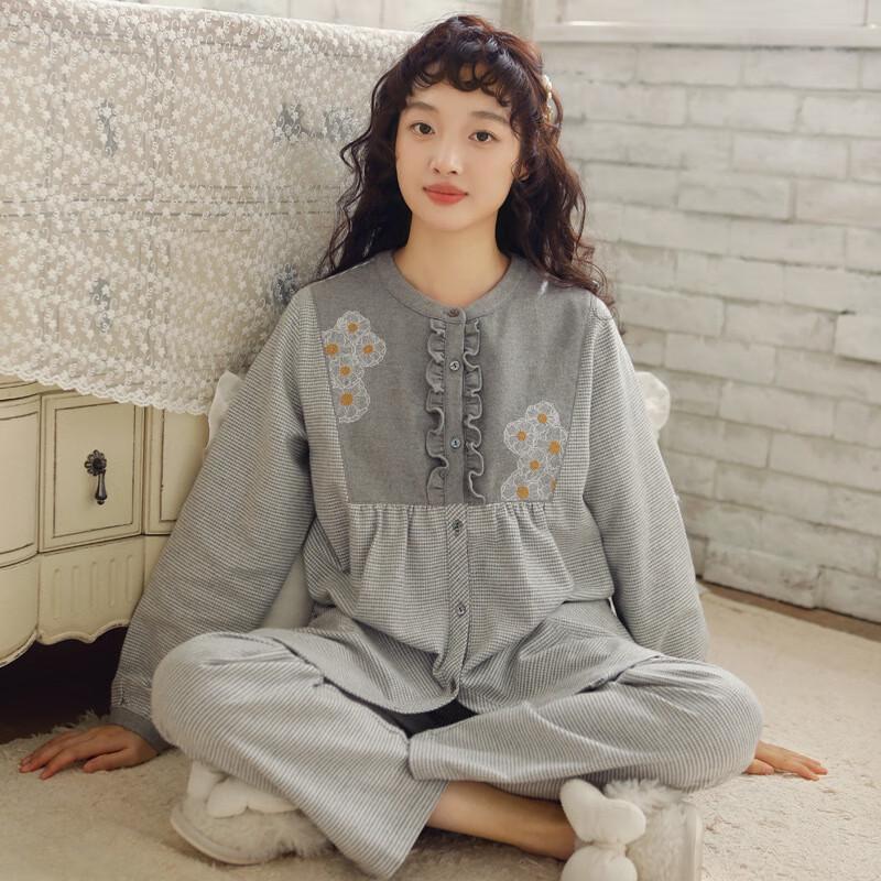 Женский фланелевый пижамный комплект Lilang с вышивкой из хлопка