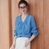 Bailuyu Women's V-Neck Pleated Long-Sleeve Blouse