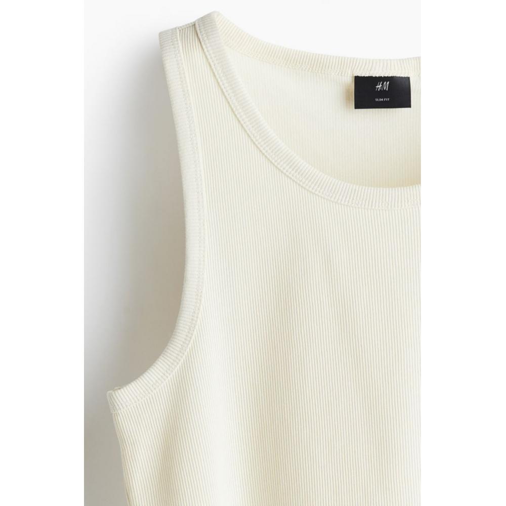 H M sliM Fit Ribbed Sleeveless Top Beige