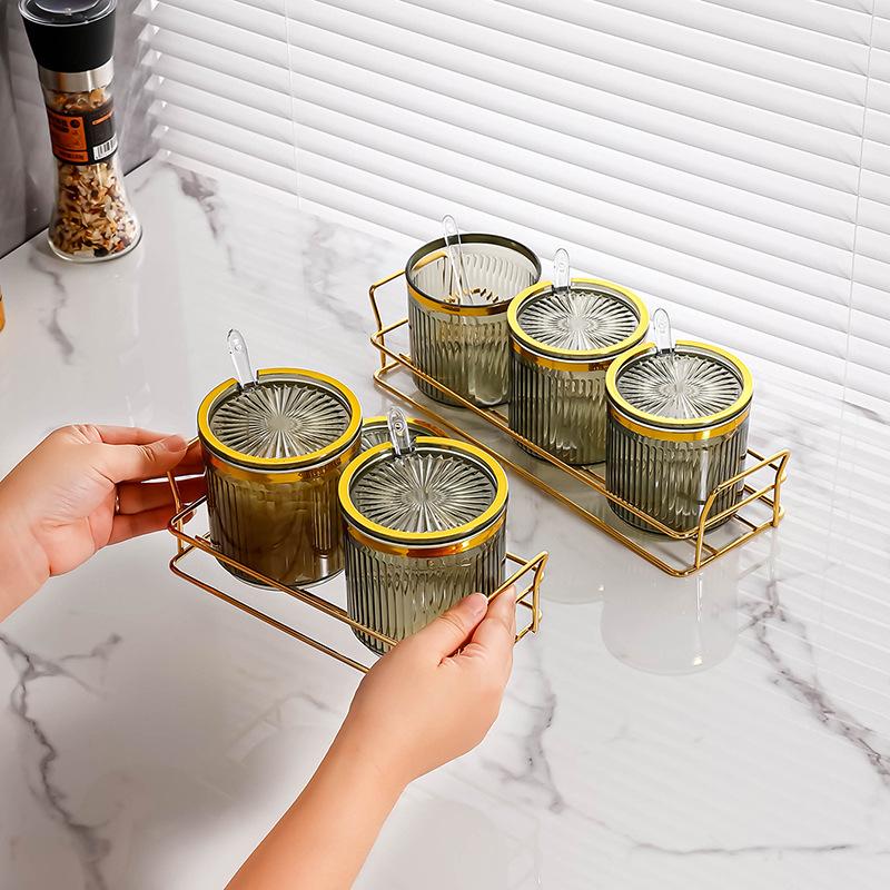 Seasoning Seasoning Box Home Kitchen High-end Integrated Multi-grid Seasoning Jar Light Luxury Salt MSG Seasoning Fragrance Storage Box
