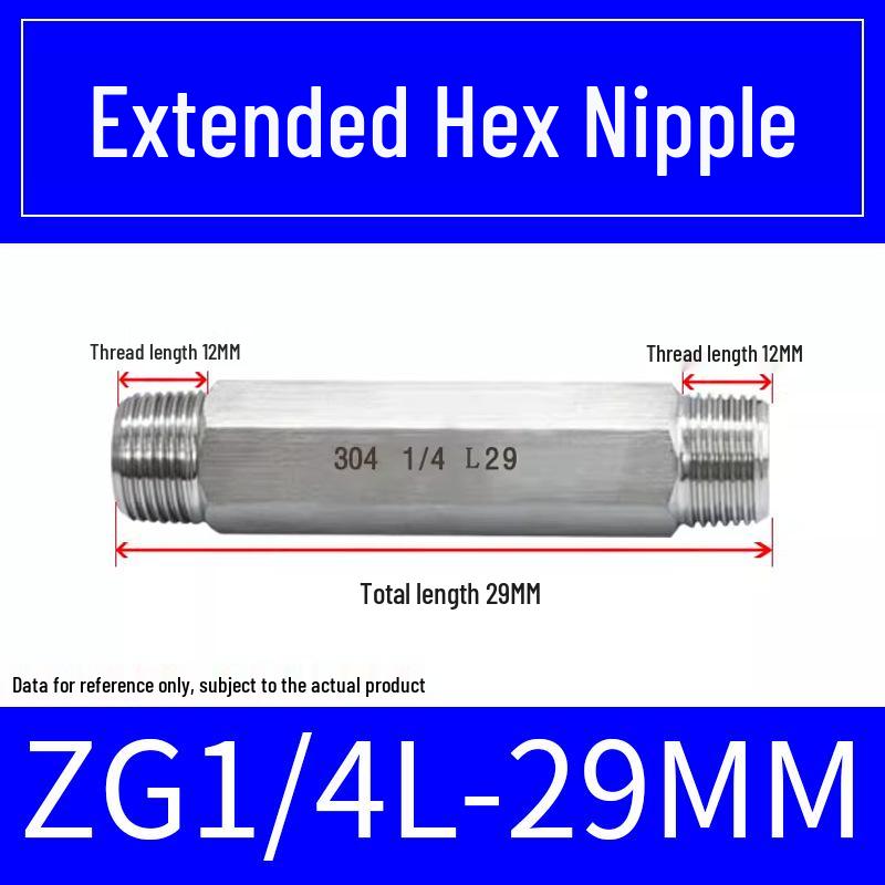 

304 Stainless Steel Male-to-Female Elbow Fitting with Extended Hex Nipple and Straight Male Threads