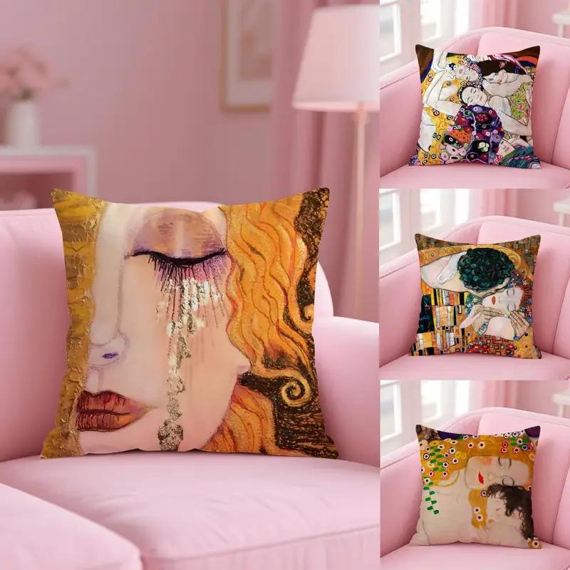 Vikama Bedroom Living Room Sofa Cushion Covers Oil Painting Style Printed Cushion Covers Short Pile Double Sided Print
