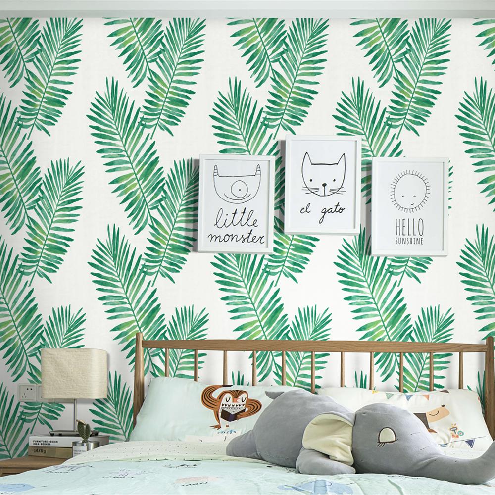 Vinyl Self Adhesive Contact Paper Tropical Palm Peel and Stick Wallpaper Removable Green White Walpaper for Kidroom Home Decor