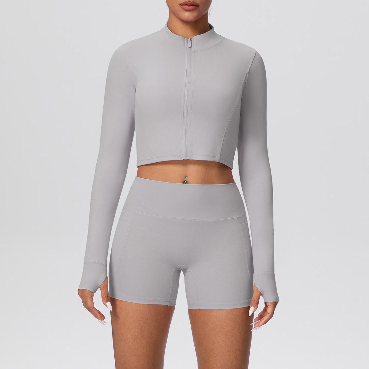 

Women s Slim Fit Zip-Up Jacket & High-Waist Butt-Lifting Shorts Yoga Set S