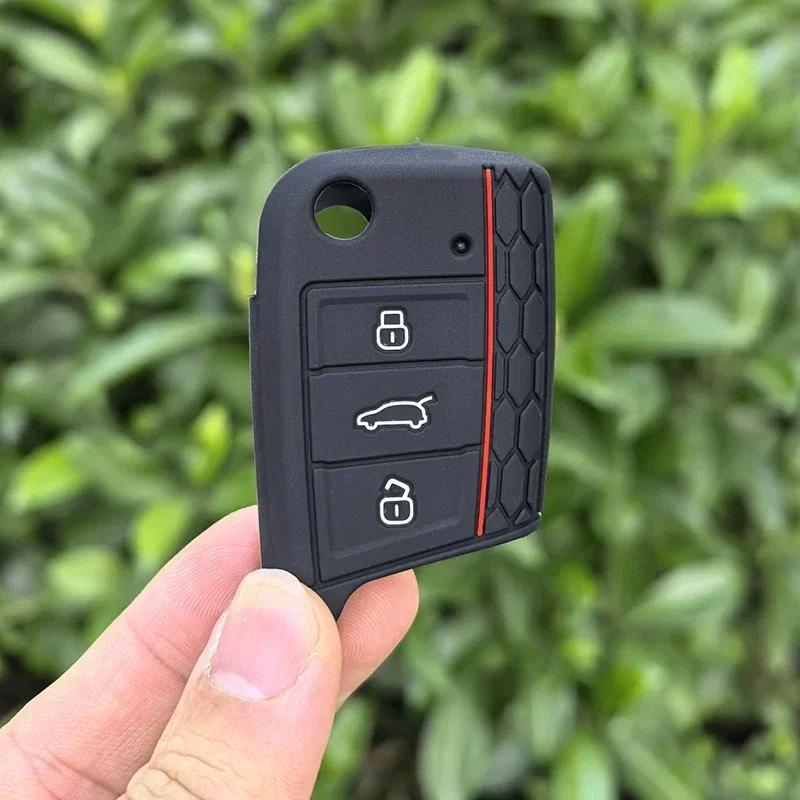 Silicone Car Key Cover For Volkswagen Golf 7 Mk7 Tiguan Mk2 T-Roc T-Cross For Skoda Octavia Kodiaq Karoq For Seat Ateca Leon Fob