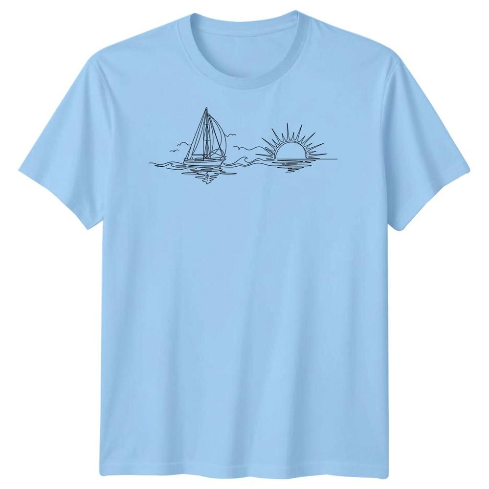 Sailboat Sunset Sailing Travel Unisexs TShirt Ocean Line Art