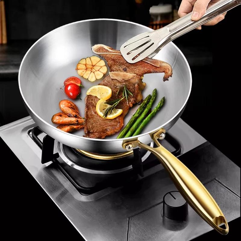 Τηγάνι Wok από Ανοξείδωτο Ατσάλι 316 Αντικολλητικό Μαγείρεμα Σοτάρισμα Στέικ Γενικό για Επαγωγή Γάστρα Κουζινικά