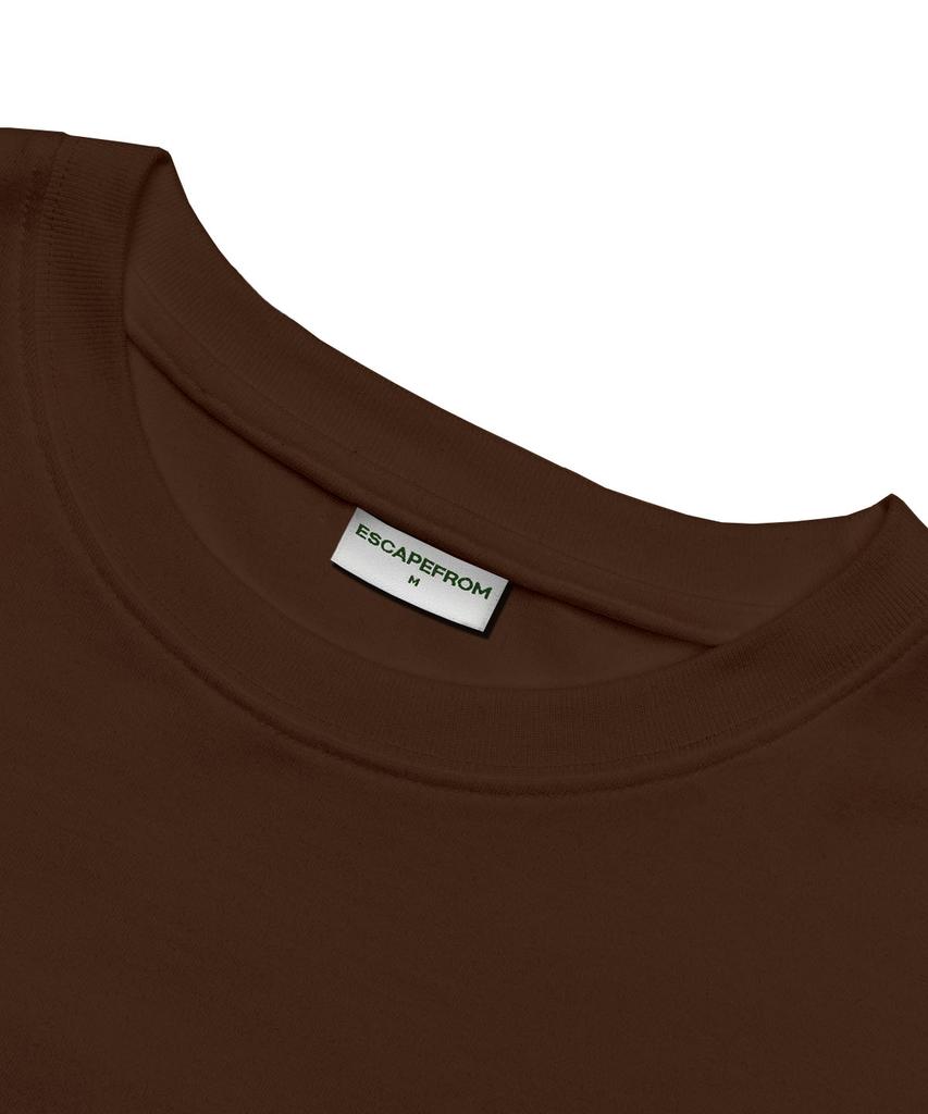ESCAPEFROM Logo Assembly Print Oversized Short Sleeve T-Shirt Brown