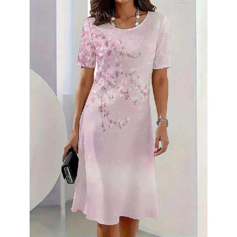 2026 New Women's 3D Digital Print Dress Round Neck Casual Dress
