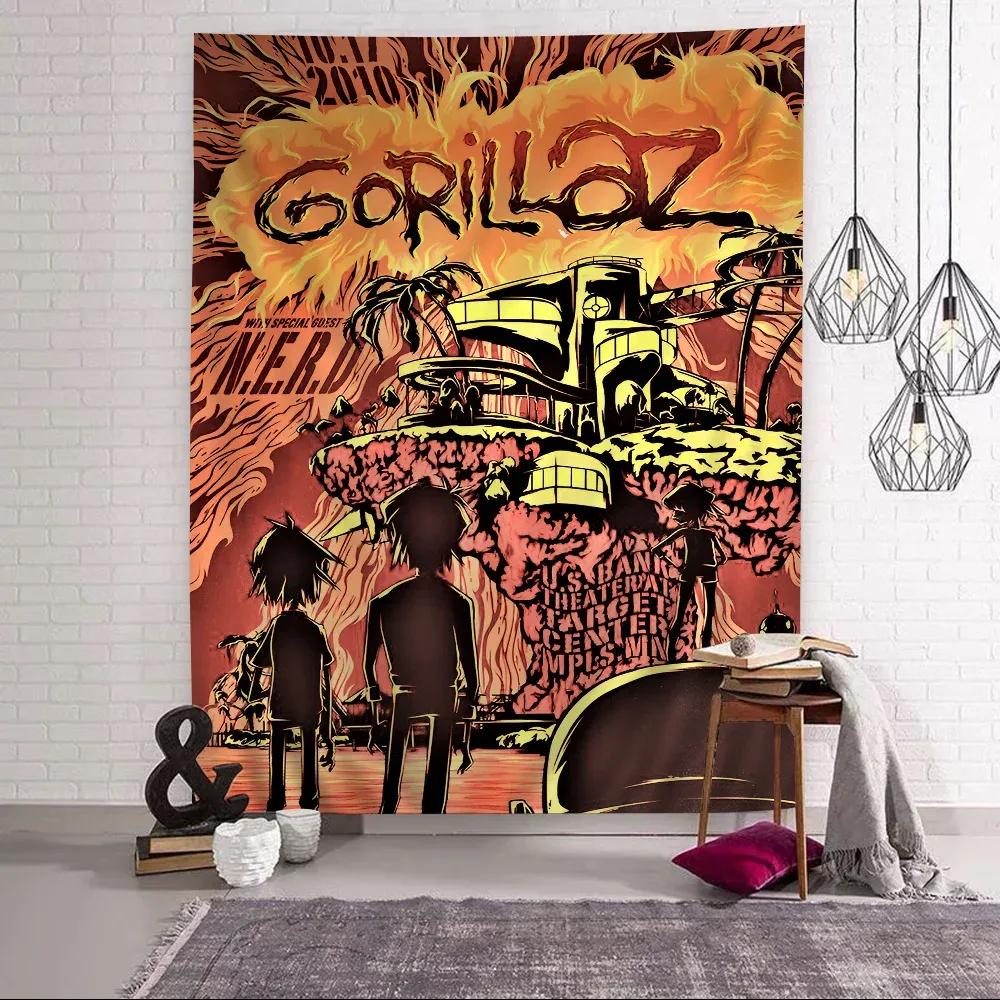 Retro Music Gorillaz Good Quality Anime Tapestry Hanging Tarot Hippie Wall Rugs Dorm Wall Hanging Sheets