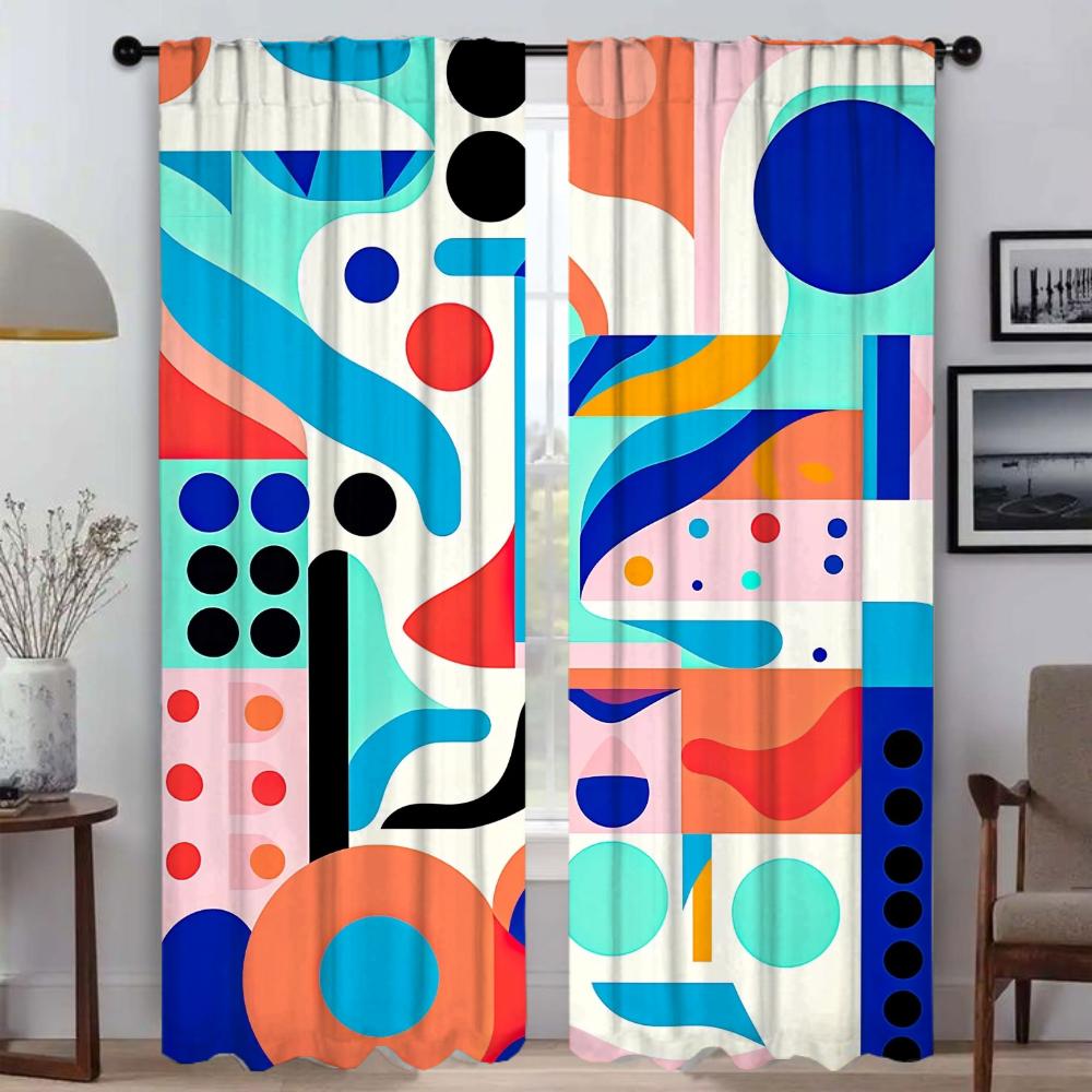 Set aus 2 modernen Memphis-Geometrie-Wohnzimmergardinen Kamera-Jalousien Trennvorhang Heiminterieur Kinder Verdunkelnd Polyester Ideal zum Sitzen