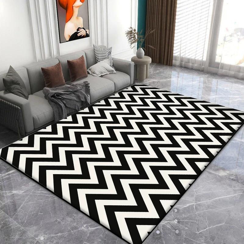 Nordic Black White Jagged Pattern Carpets for Living Room Soft Washable Non-slip Large Area Rugs for Bedroom Decoration Home Mat