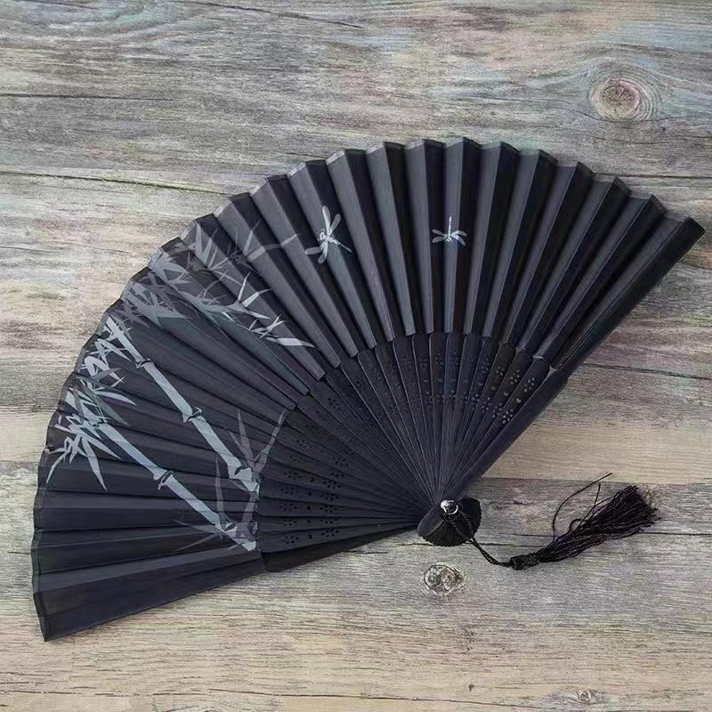 Chinese Japanese Flower Print Folding Silk Bamboo Fan Ornament Art Craft Gift Wedding Dance Performance Hand Fan