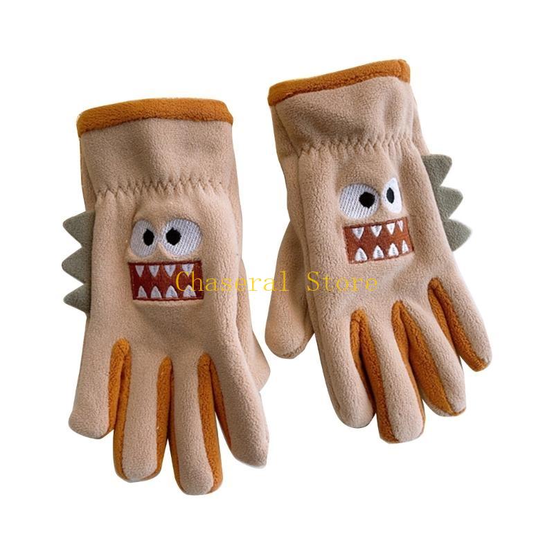 E7Ce Playful Cartoon Fleece Gloves For Kids Baby Girls Boys Handwear With Cartoon Pattern Keep Little Hands Warm  Fun 1 Pair