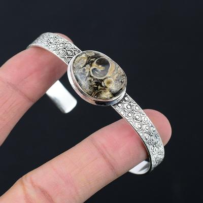 Sisters Day Sale Oval Turritella Agate Gemstone Sterling Silver Elegant Bangle