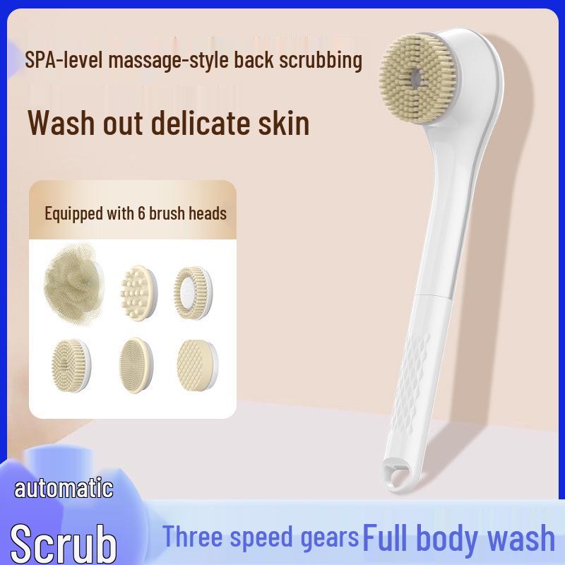 Electric Full-Body Exfoliating Bath Brush with Long Handle for Back Scrubbing and Massage