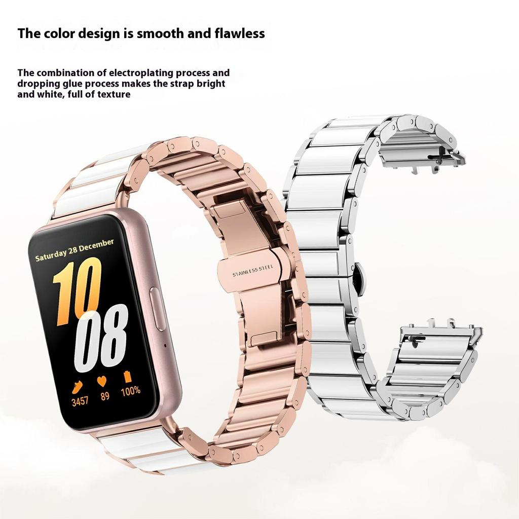 For Samsung Galaxy Fit3 Watch Band Stainless Steel Ceramic-Like Finish Wrist Strap