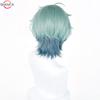 Genshin Impact Lohen Cosplay Wig Light Green and Blue Mix Short wig Heat Resistant Synthetic Anime Wigs + Wig Cap