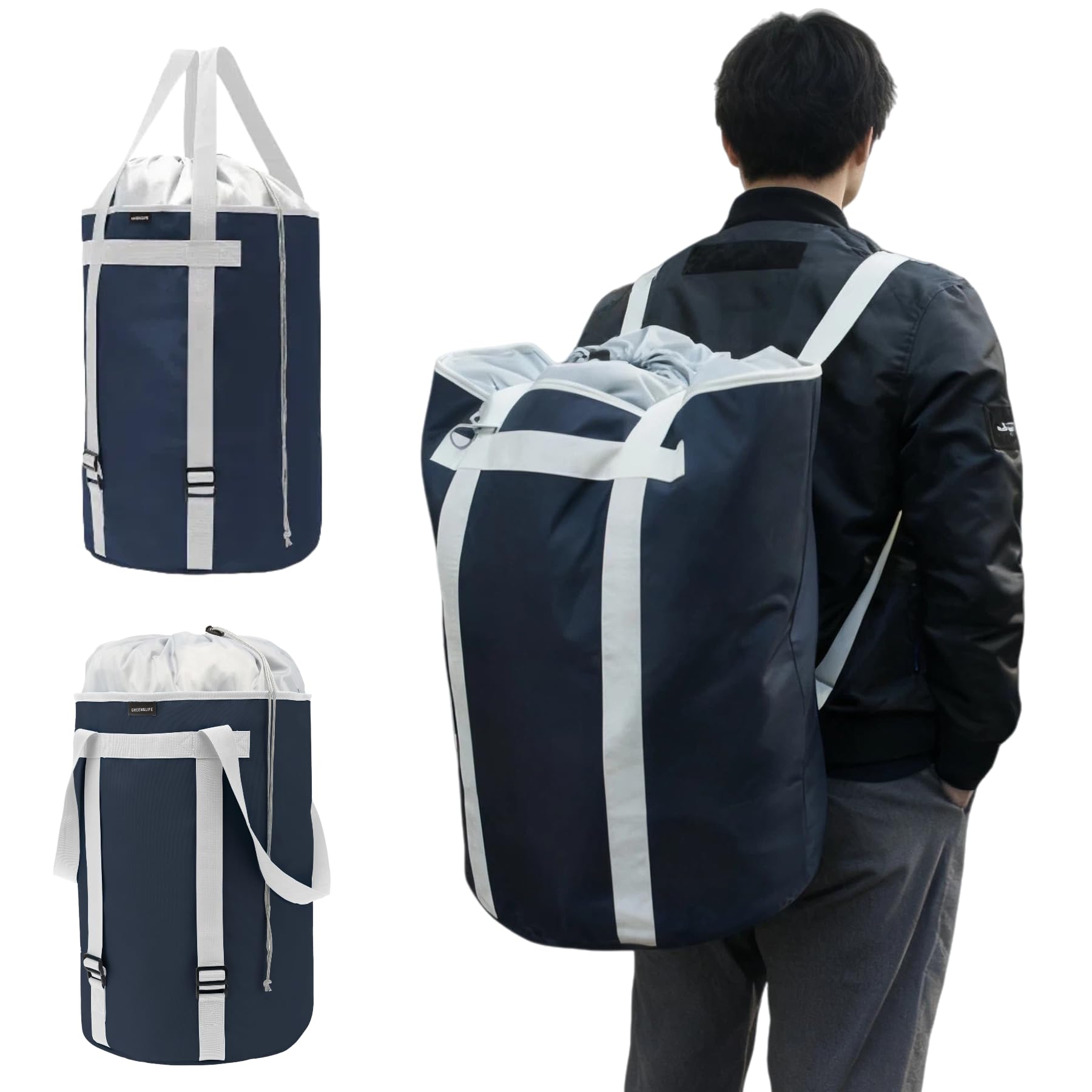 

UMEX Laundry Backpack Laundry Bag Large Capacity: 3-Way 80L Laundry Basket 100% Privacy High-Density Oxford Fabric Holds a Week s Worth of Laundry, Co
